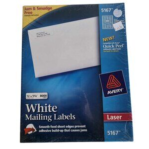 NWT Avery White Mailing Labels 1/2" x 1 3/4" Laser 5167 8000 labels